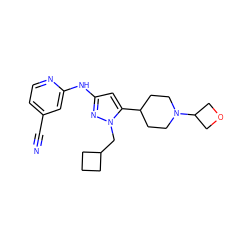 N#Cc1ccnc(Nc2cc(C3CCN(C4COC4)CC3)n(CC3CCC3)n2)c1 ZINC000473154703