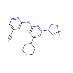 N#Cc1ccnc(Nc2cc(C3CCOCC3)cc(N3CCC(F)(F)C3)n2)c1 ZINC000220864423