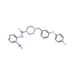 N#Cc1ccncc1NC(=O)N1CCN(Cc2cccc(Oc3ccc(Cl)cc3)c2)CC1 ZINC000653821019