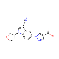 N#Cc1cn([C@@H]2CCOC2)c2ccc(-n3cc(C(=O)O)cn3)cc12 ZINC000116766323