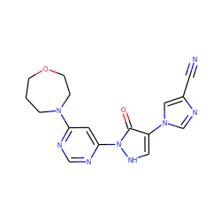 N#Cc1cn(-c2c[nH]n(-c3cc(N4CCCOCC4)ncn3)c2=O)cn1 ZINC000068150818