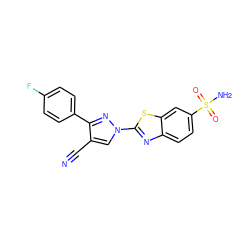 N#Cc1cn(-c2nc3ccc(S(N)(=O)=O)cc3s2)nc1-c1ccc(F)cc1 ZINC000299828085