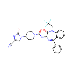 N#Cc1cn(C2CCN(C(=O)N[C@@H]3N=C(c4ccccc4)c4ccccc4N(CC(F)(F)F)C3=O)CC2)c(=O)[nH]1 ZINC000036177881