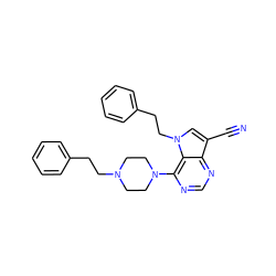 N#Cc1cn(CCc2ccccc2)c2c(N3CCN(CCc4ccccc4)CC3)ncnc12 ZINC000139743548