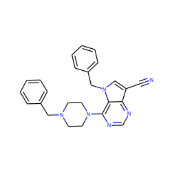 N#Cc1cn(Cc2ccccc2)c2c(N3CCN(Cc4ccccc4)CC3)ncnc12 ZINC000653878740