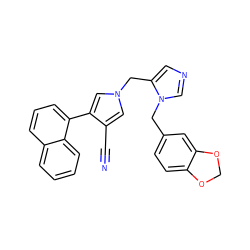 N#Cc1cn(Cc2cncn2Cc2ccc3c(c2)OCO3)cc1-c1cccc2ccccc12 ZINC000014955833