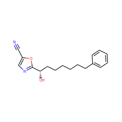 N#Cc1cnc([C@@H](O)CCCCCCc2ccccc2)o1 ZINC000036079966