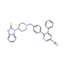 N#Cc1cnc(-c2ccc(CN3CCC(n4c(=O)[nH]c5ccccc54)CC3)cc2)c(-c2ccccc2)c1 ZINC000014957962