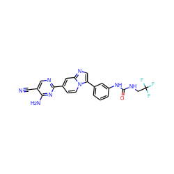 N#Cc1cnc(-c2ccn3c(-c4cccc(NC(=O)NCC(F)(F)F)c4)cnc3c2)nc1N ZINC000139634221