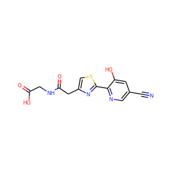 N#Cc1cnc(-c2nc(CC(=O)NCC(=O)O)cs2)c(O)c1 ZINC000148376074