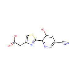 N#Cc1cnc(-c2nc(CC(=O)O)cs2)c(O)c1 ZINC000147571086