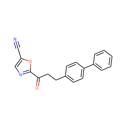 N#Cc1cnc(C(=O)CCc2ccc(-c3ccccc3)cc2)o1 ZINC000029125215