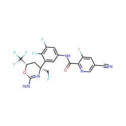 N#Cc1cnc(C(=O)Nc2cc(F)c(F)c([C@]3(CF)C[C@@H](C(F)(F)F)OC(N)=N3)c2)c(F)c1 ZINC000223526361