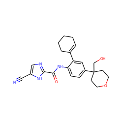 N#Cc1cnc(C(=O)Nc2ccc(C3(CO)CCOCC3)cc2C2=CCCCC2)[nH]1 ZINC000146876044