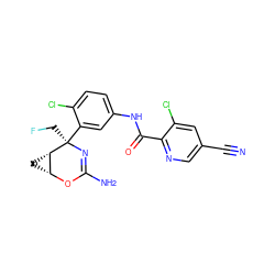 N#Cc1cnc(C(=O)Nc2ccc(Cl)c([C@@]3(CF)N=C(N)O[C@@H]4C[C@@H]43)c2)c(Cl)c1 ZINC000213840462