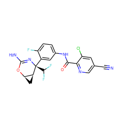 N#Cc1cnc(C(=O)Nc2ccc(F)c([C@@]3(C(F)F)N=C(N)O[C@@H]4C[C@@H]43)c2)c(Cl)c1 ZINC000213909591