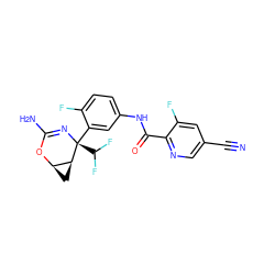 N#Cc1cnc(C(=O)Nc2ccc(F)c([C@@]3(C(F)F)N=C(N)O[C@@H]4C[C@@H]43)c2)c(F)c1 ZINC000226065128