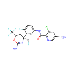 N#Cc1cnc(C(=O)Nc2ccc(F)c([C@]3(CF)C[C@@H](C(F)(F)F)OC(N)=N3)c2)c(Cl)c1 ZINC000205353068