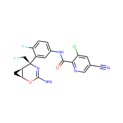 N#Cc1cnc(C(=O)Nc2ccc(F)c([C@]3(CF)N=C(N)O[C@H]4C[C@H]43)c2)c(Cl)c1 ZINC000220651353