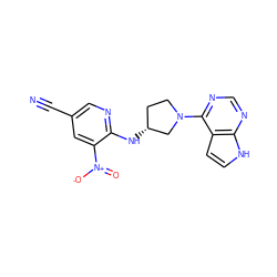 N#Cc1cnc(N[C@@H]2CCN(c3ncnc4[nH]ccc34)C2)c([N+](=O)[O-])c1 ZINC000141997122