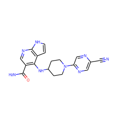 N#Cc1cnc(N2CCC(Nc3c(C(N)=O)cnc4[nH]ccc34)CC2)cn1 ZINC000201408676