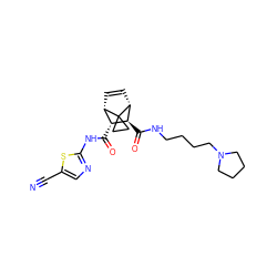 N#Cc1cnc(NC(=O)[C@@H]2[C@@H]3C=C[C@H]([C@H]2C(=O)NCCCCN2CCCC2)C32CC2)s1 ZINC000168358827