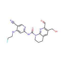 N#Cc1cnc(NC(=O)N2CCCc3cc(CO)c(C=O)nc32)cc1NCCF ZINC001772645430