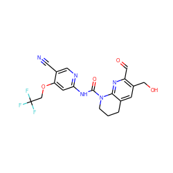 N#Cc1cnc(NC(=O)N2CCCc3cc(CO)c(C=O)nc32)cc1OCC(F)(F)F ZINC001772601900