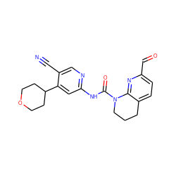 N#Cc1cnc(NC(=O)N2CCCc3ccc(C=O)nc32)cc1C1CCOCC1 ZINC001772597721