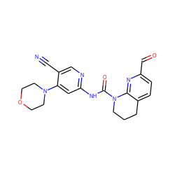 N#Cc1cnc(NC(=O)N2CCCc3ccc(C=O)nc32)cc1N1CCOCC1 ZINC001772623321