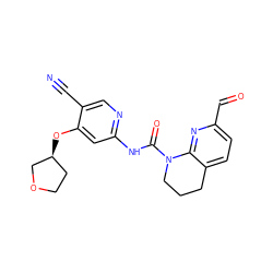 N#Cc1cnc(NC(=O)N2CCCc3ccc(C=O)nc32)cc1O[C@H]1CCOC1 ZINC001772648361