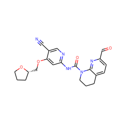 N#Cc1cnc(NC(=O)N2CCCc3ccc(C=O)nc32)cc1OC[C@@H]1CCCO1 ZINC001772657904