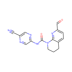 N#Cc1cnc(NC(=O)N2CCCc3ccc(C=O)nc32)cn1 ZINC001772649215