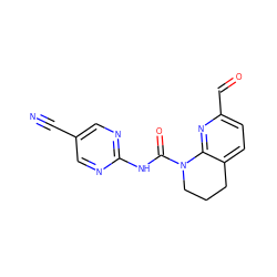 N#Cc1cnc(NC(=O)N2CCCc3ccc(C=O)nc32)nc1 ZINC001772640254