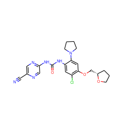 N#Cc1cnc(NC(=O)Nc2cc(Cl)c(OC[C@@H]3CCCO3)cc2N2CCCC2)cn1 ZINC000034803954