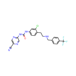 N#Cc1cnc(NC(=O)Nc2ccc(CCNCc3ccc(C(F)(F)F)cc3)c(Cl)c2)cn1 ZINC000169126829