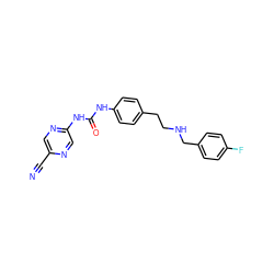 N#Cc1cnc(NC(=O)Nc2ccc(CCNCc3ccc(F)cc3)cc2)cn1 ZINC000140076182