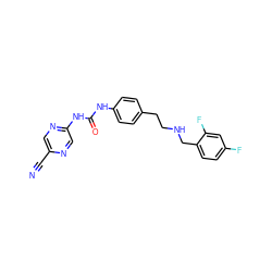 N#Cc1cnc(NC(=O)Nc2ccc(CCNCc3ccc(F)cc3F)cc2)cn1 ZINC000140055341