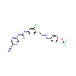 N#Cc1cnc(NC(=O)Nc2ccc(CCNCc3ccc(OC(F)(F)F)cc3)c(Cl)c2)cn1 ZINC000140063934