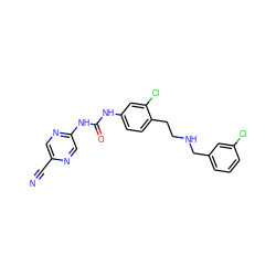 N#Cc1cnc(NC(=O)Nc2ccc(CCNCc3cccc(Cl)c3)c(Cl)c2)cn1 ZINC000169125940