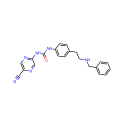 N#Cc1cnc(NC(=O)Nc2ccc(CCNCc3ccccc3)cc2)cn1 ZINC000139740846