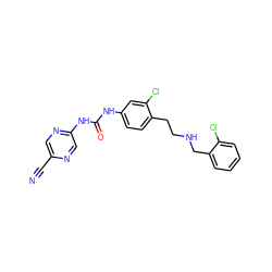 N#Cc1cnc(NC(=O)Nc2ccc(CCNCc3ccccc3Cl)c(Cl)c2)cn1 ZINC000169128978