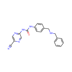 N#Cc1cnc(NC(=O)Nc2ccc(CNCc3ccccc3)cc2)cn1 ZINC000169126729