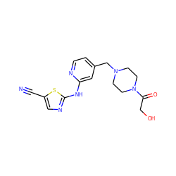 N#Cc1cnc(Nc2cc(CN3CCN(C(=O)CO)CC3)ccn2)s1 ZINC000028635454