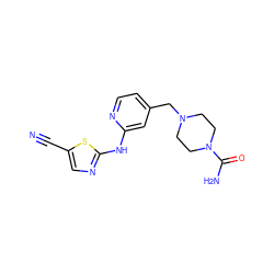 N#Cc1cnc(Nc2cc(CN3CCN(C(N)=O)CC3)ccn2)s1 ZINC000013586293