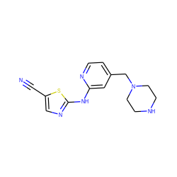 N#Cc1cnc(Nc2cc(CN3CCNCC3)ccn2)s1 ZINC000022449091