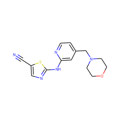 N#Cc1cnc(Nc2cc(CN3CCOCC3)ccn2)s1 ZINC000013586292