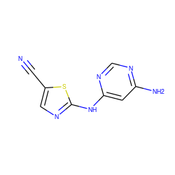 N#Cc1cnc(Nc2cc(N)ncn2)s1 ZINC000028570676