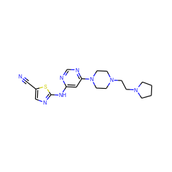 N#Cc1cnc(Nc2cc(N3CCN(CCN4CCCC4)CC3)ncn2)s1 ZINC000028570554