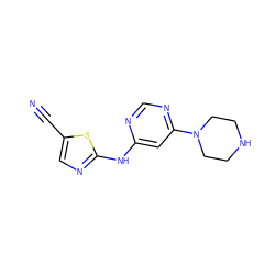 N#Cc1cnc(Nc2cc(N3CCNCC3)ncn2)s1 ZINC000028570490